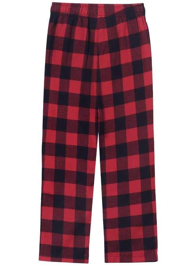 Spring&Gege Boys Soft Plaid Pajamas Pants Flannel PJ Pants Lounge Long Bottoms, Black and Red, 9-10Years - Image 2